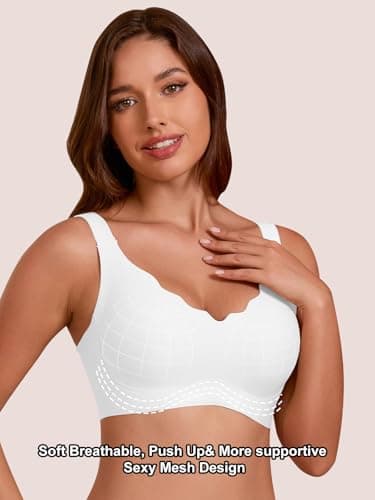 COCOMARTS Jelly Bras for Women No Underwire Seamless Push Up Scalloped Tshirt Bralettes Comfortable Wireless Everyday Bra White XX-Large - Thumbnail 2