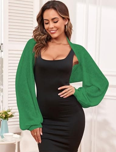 ZAFUL Y2K Bolero Fall Long Sleeve Cardigan Cropped Open Front Shrug 2026 Sweater Women Green S - Thumbnail 3