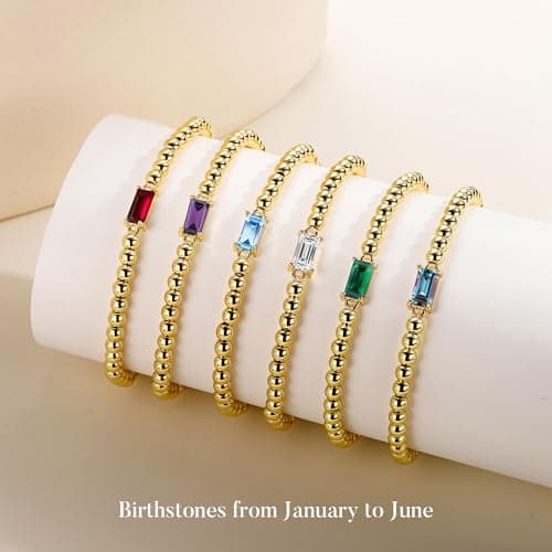 Turandoss July Birthstone Bracelets for Women - Dainty Layered Created Ruby Red Birthstone 14K Gold Plated Elastic Beaded Bracelets Trendy Friendship Birthday Jewelry Gifts for Women - Thumbnail 6