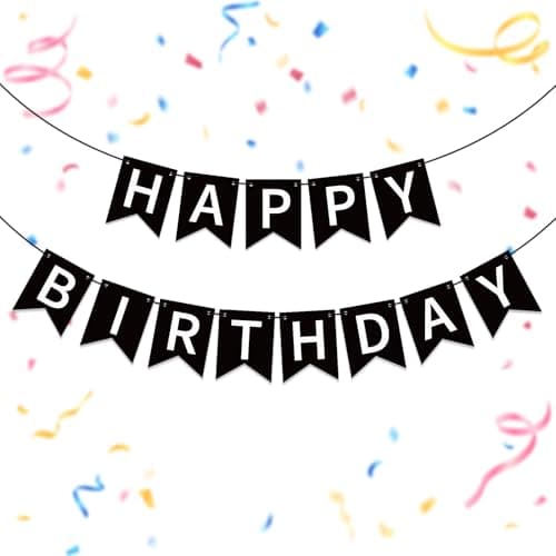 Oeyliz Happy Birthday Banner Black Happy Birthday Sign Birthday Decorations for Birthday Party Backdrop Wall Decor Black Birthdays Sign for Men Women Party Supplies - Image 1