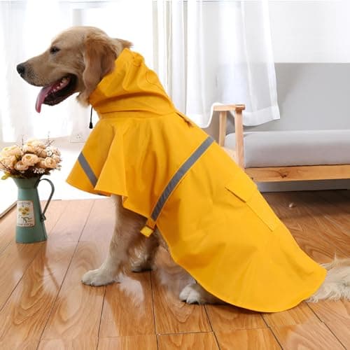NACOCO Large Dog Raincoat Adjustable Pet Water Proof Clothes Lightweight Rain Jacket Poncho Hoodies with Strip Reflective (XXL, Yellow) - Thumbnail 3