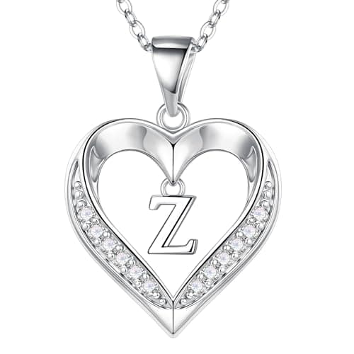 Turandoss Silver Heart Initial Necklace for Women - Trendy 14K-White-Gold-Plated Pendant Heart Letter Z Necklace for Women, Jewelry Gifts for Her - Image 1