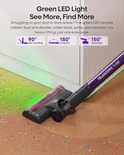 AlloyMove Cordless Vacuum Cleaner 45KPA, Up to 60mins Runtime Lightweight Powerful Suction Vacuum Cleaners for Home, 3 Suction Modes, Rechargeable Stick Vacuum for All Floor/Carpet/Pet Hair/Car, A03 - Thumbnail 6