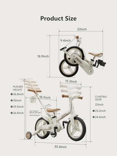 lecoco Upgraded Toddler Bike with Push Handle 6 in 1 for Kids, Balance Bicycle Toys with Training Wheels, Brackes, Cup Holder, Pedal, Kickstand Birthday Gift for Boys and Girls - Thumbnail 3