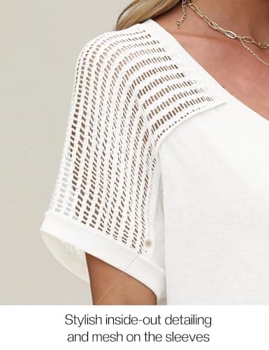 JUSTFASHIONNOW Women's Summer Tops Dressy Casual Short Sleeve V Neck T Shirts Trendy 2025 Cute Ladies Blouses Business Outfits White S - Thumbnail 4