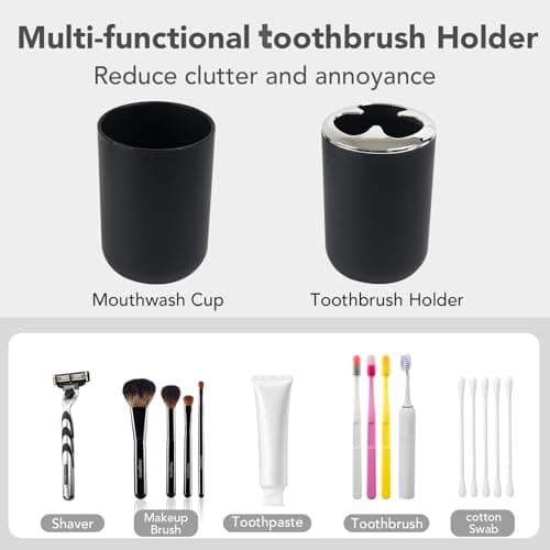 4 Piece Bathroom Accessories Set, Plastic Bathroom Toothbrush Holder Set- Bathroom Sets, Toothbrush Holder, Mouthwash Cup, Soap Dispenser, Soap Dish, Boho Modern Bath Decor Gift for Home, Black - Thumbnail 6