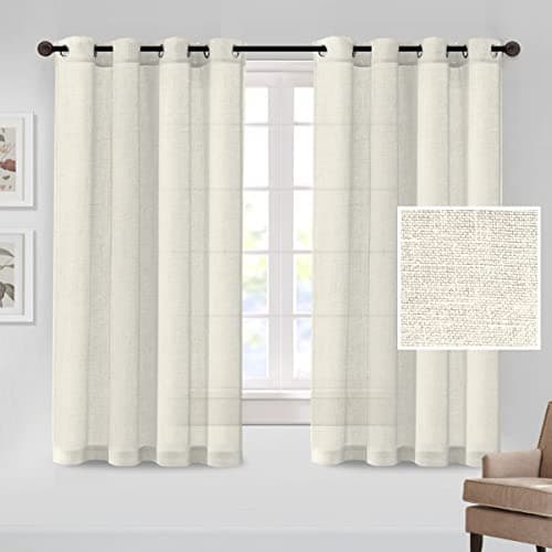 MeilleMaison Linen Blended Curtains Grommet Top Linen Sheer Curtain Drapes for Living Room/Bedroom Light Filtering Window Treatment Panels, Set of 2, Turquoise, 52''W x 63''L (MMCJMYMCS01) - Image 1