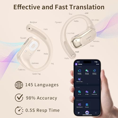 TookBuds Translation Earbuds Real Time, AI Translator Earbuds with 145 Languages, No Subscription Required, Open-Ear Bluetooth 5.4, 60H Playtime for Travel, Business & Language Learning (Off White) - Thumbnail 2