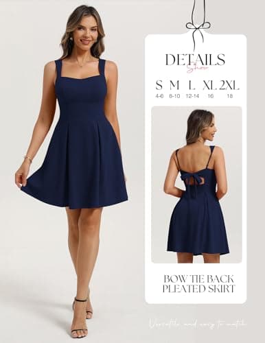 Belle Poque Women Graduation Dress with Pockets Short Bow Cocktail Party Dresses Formal A Line Mini HOCO Dress Navy Blue L - Thumbnail 4