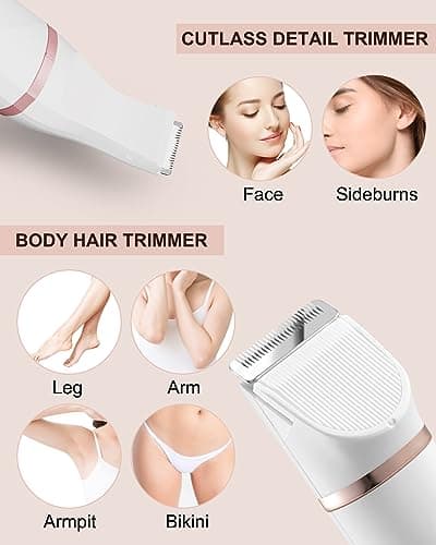 Bikini Trimmer for Women,Painless Electric Razor & Body Shaver for Pubic Hair,IPX7 Waterproof Hair Trimmer Women with Ceramic Blades,USB Rechargeable,Wet/Dry Use,Gifts for Women（White） - Thumbnail 2