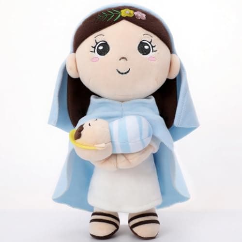 NIUBEHOHO Mary Kids' Plush Toy Pillow – Exquisite Virgin Mary Baby Jesus Doll Perfect for First Communion 12 Inch - Image 1