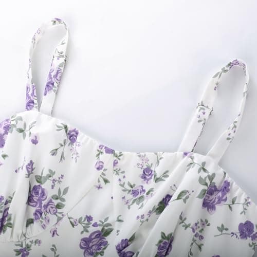 Belle Poque Floral Midi Dress for Women Summer Ruffle Cottagecore Dresses Ditsy Purple Photography Dress S - Thumbnail 4