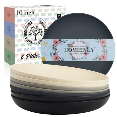 Homienly Premium Wheat Straw Dinner Plates, Reusable 8 PCS Unbreakable Plates 10 inch Plate Set, Alternative Plastic Plate Microwave and Dishwasher Safe Plates Set for Home - GreyStone - Image 1