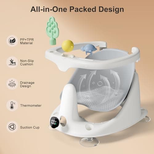 Baby Bath Seat for Babies 6 Months & Up - Bathtub Seats for Babies Sitting Up with Rinse Cup, Non-Slip, Comfortable, Infant Bath Essentials, Gray - Thumbnail 6