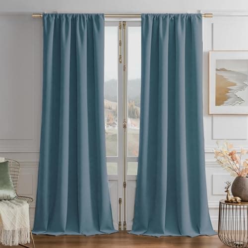 Joydeco Greyish Blue Velvet Curtains 96 Inches 2 Panels, Luxury Thermal Insulated Soft Curtains for Bedroom & Living Room, Room Darkening Velvet Drapes, Rod Pocket (52W x 96L) - Image 1