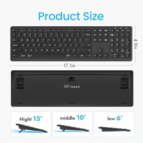 CITLLA Wireless Bluetooth Keyboard, Support Multi Device Switching, Full Size, Scissor-Switch Keys Silent Design for Computer, Laptop, MacBook and iPad - Thumbnail 5