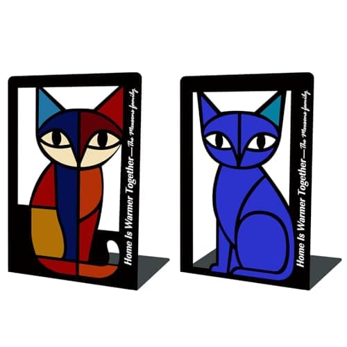 GUSFREUD Metal Cat Bookends Set of 2 – Decorative Cat Metal Book Ends for Shelves, The Mewsons Family Collection, Modern Cat Bookends for Living Room, Office & Bedroom - Image 1
