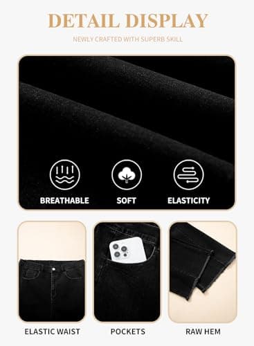 Eytino Womens Plus Size Jeans Stretchy High Waisted Casual Wide Leg Raw Hem Denim Pants with Pockets,3X Black White - Thumbnail 5