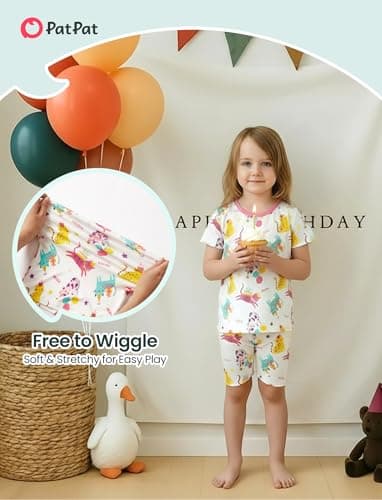PATPAT Bamboo Viscose Pajama Sets for Toddler Boy & Girl Baby Kids, Soft Cool Short Summer Snug fit Pjs Sleepers for Birthday, Kitty Party, 2T - Thumbnail 6
