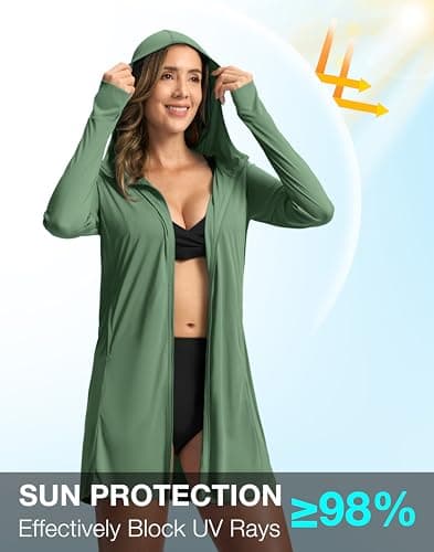Soothfeel Women's UPF 50+ Swim Cover Up Sun Protection Hoodie SPF Lightweight Jacket Long Sleeve Beach Cover Ups for Women (Green,L) - Thumbnail 3