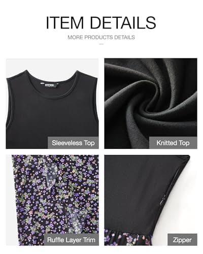 BTFBM Summer Dresses for Women 2026 Casual Spring Floral Sleeveless Ruffle Boho Cocktail Wedding Guest Party Midi Dress(Floral Purple, XX-Large) - Thumbnail 6