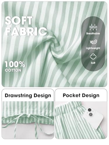 EXLURA Womens 100% Cotton 2 Piece Outfits Stripe Drawstring Crop Tank Tops Wide Leg Pant Sets Faux Linen Summer Cruise Beach - Thumbnail 6