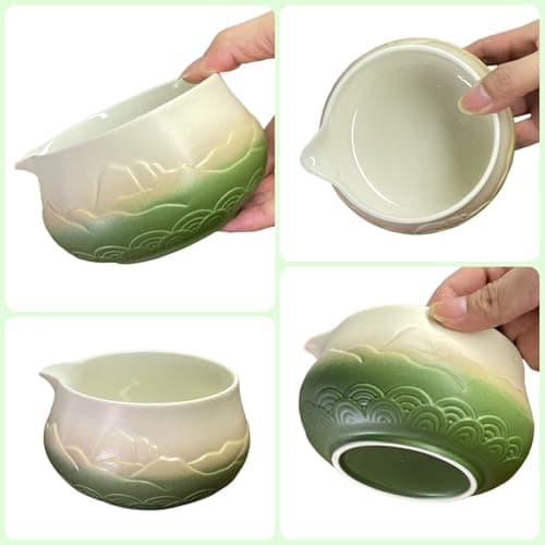 Losyslnt 7 Pcs Matcha Whisk Set - Complete Matcha Kit Set Includes Matcha Bowl with Spout, Bamboo Whisk with Holder, Scoop, Sifter, Scoop Holder, Tea Towel - Ideal Gift for Matcha Lovers (B-Green) - Thumbnail 3