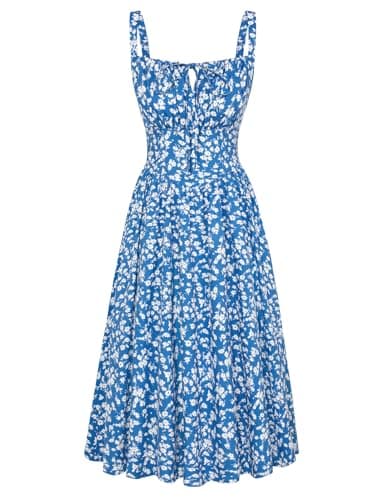 Floral Corset Dress Summer Casual Midi Dress Flowy Bustier Dresses Blue White Floral XL - Image 1