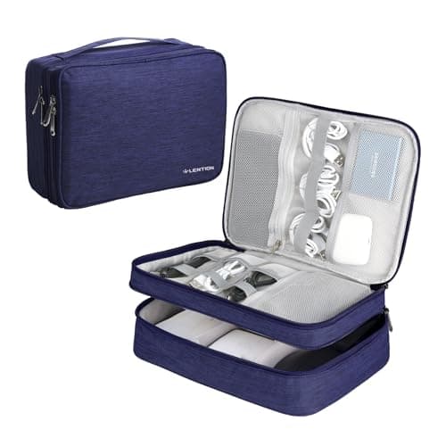 LENTION Cable Electronics Organizer Bag Pouch, Travel Accessories Carry Case Portable Bag Waterproof Double Layers All-in-One Storage Bag Carrying for Cord, Charger, Power Bank, Earphone Blue - Image 1