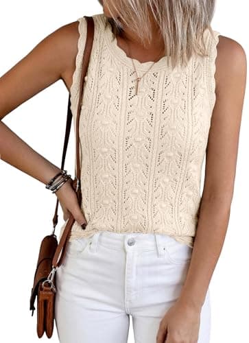 BTFBM Crochet Tops for Women Sleeveless Knit Sweater Vest Tank Top Summer Spring 2026 Cover Ups Beach Vacation Clothes(Beige, XX-Large) - Image 1