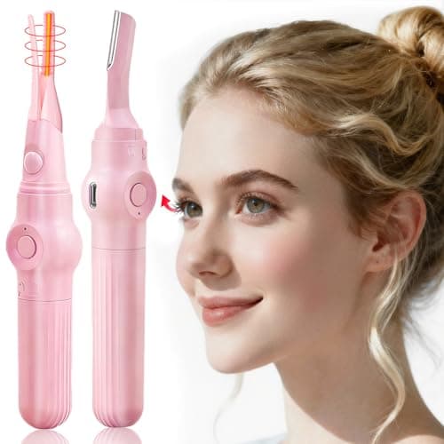 Heated Eyelash Curler, Heat Eye lash Curler Fast 8s Heating & Eyebrow Trimmer 2-in-1 Multifunctional, Rechargeable Electric Eyelash Curler with 3 Heat Settings, Ideal Makeup Tool Gift Q1