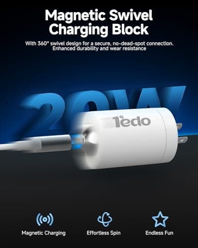 Charger Fast Charging for iPhone, 1°edo 20W Magnetic Fast Charger Block with 3FT Cable Innovative Magnetic to Lightning Cable for iPhone 14/13/12/11/Xs Max/XR/X (White) - Thumbnail 3