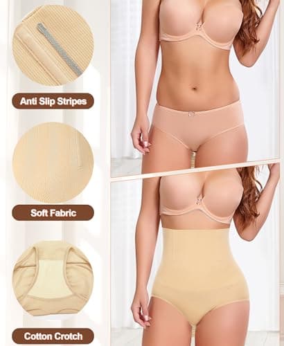 Ganado Tummy Control Shapewear Underwear for Women High Waisted Shaping Panties Compression Body Shaper Panty Girdle Briefs(#1 Beige has bones Large) - Thumbnail 4