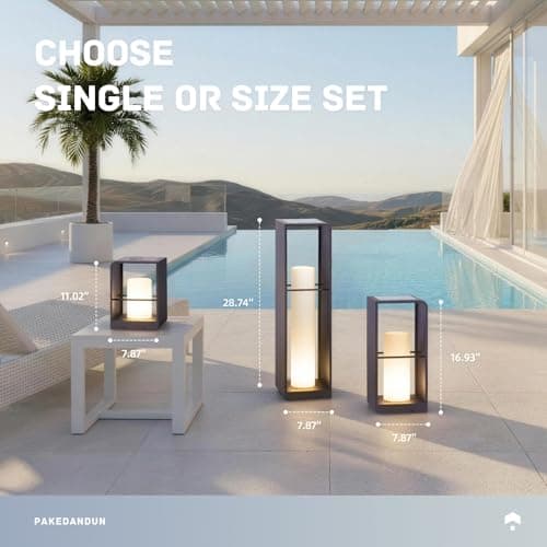 PAKEDANDUN Outdoor Solar Lanterns Waterproof with IP65, LED Smart Outdoor Floor Lamp, Dimmable Floor Lamps with Remote Brightness & Timer Control, Solar Powered Outside Lantern Dusk to Dawn for Patio - Thumbnail 6