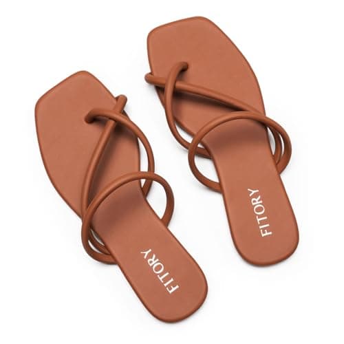 FITORY Women's Slide Sandals Flat Flip Flops with Cross Strap Thongs for Summer Size 9 Russet Brown - Image 1