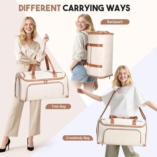 Tonyeee Garment Duffle Bags for Travel, 4ni1 Hanging Weekender Bag for Women, Convertible Carry on Garment Bag, Travel Garment Duffle Bag with Shoulder Strap, Apricot & Brown - Thumbnail 2