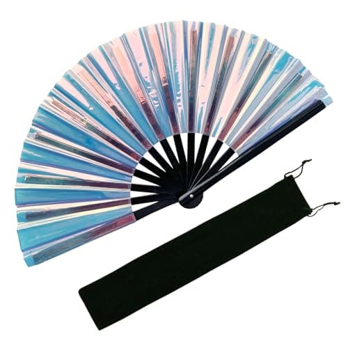 EOSAU Large Laser Rave Fan Folding Hand Fans for Line Dancing Portable Handheld Clack Fan for Festival EDM Party Music Outfit Accessories (13" Blue 01) - Image 1