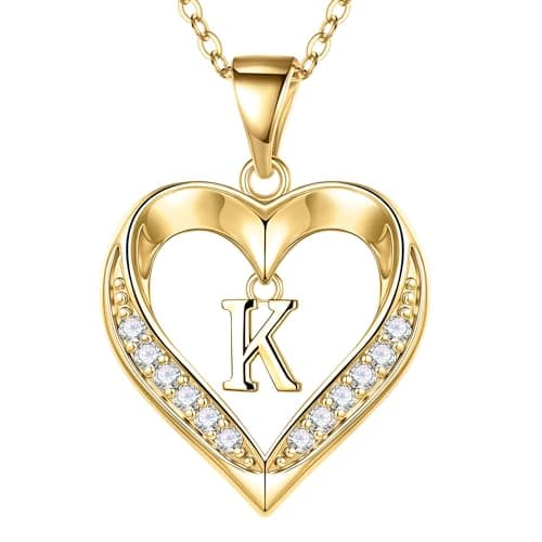Turandoss Heart Necklaces for Women - Dainty 14K Gold Plated Heart Letter K Necklace Small Initial necklace, Jewelry Gifts for Women Girls Trendy - Image 1