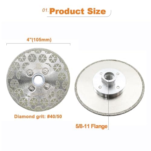 Electroplated Diamond Cutting Grinding Disc,BRSCHNITT 4 inch 105mm for Granite Marble Single Side Coated Diamond Grinding Wheel with 5/8-11 Flange - Thumbnail 2