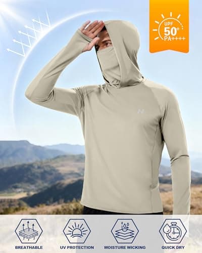 isnowood Men's UPF 50+ Fishing Sun Hoodie, UV Protection Long Sleeve Hooded Shirt with Mask for Hiking outdoor - Thumbnail 3