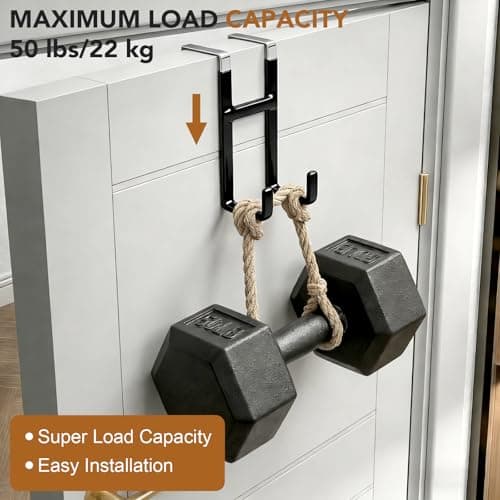 Dntorx Over Door Hook, 2 Pack Over Door Hanger with Dual Hook Heavy Duty Metal Hanger with Non Slip Rubber Over The Door Organizer Hanger for Hanging Clothes Towels Hats Bags（Black ） - Thumbnail 3