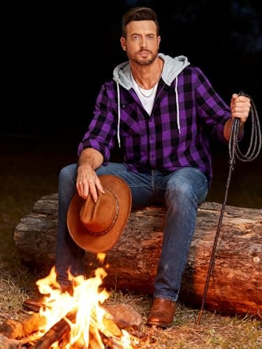 3-Pack Men's Plaid Hooded Button-Up Shirts Long Sleeve Cotton Hoodies Loose Fit Casual Tops Flannel Shirt - Thumbnail 2