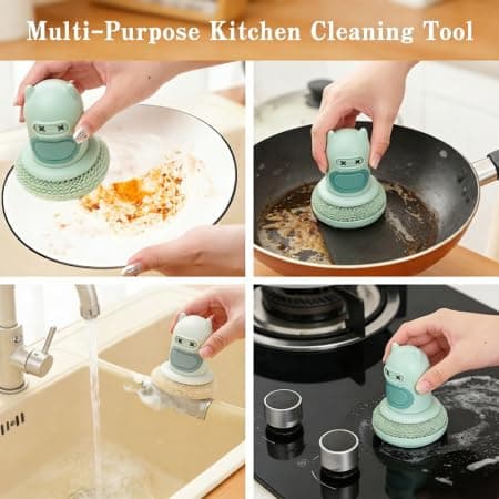 Dish Brush with Soap Dispenser, Cute Monster Ergonomic Non-Slip Handle, Replaceable Non-Scratch Scrubber Head, Built-in Drip Tray, Multi-Purpose Food-Safe Kitchen Cleaning Tool, 11cm/4.33in Tall, - Thumbnail 2