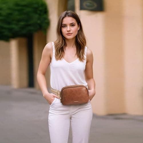 TENSTAR Women's Mini Fanny Pack, Leather Crossbody Waist Bag with Adjustable Strap, Anti-Theft Waterproof Sling Bag for Travel Hiking Gym Daily Use (Brown) - Thumbnail 3