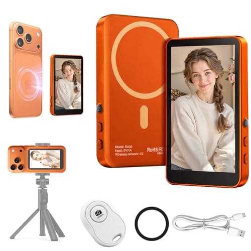 Magnetic Vlog Selfie Monitor Screen for iPhone 17 & Android, 4K Wireless Video Recording with Remote Zoom & Shoot, Content Creator Essentials Back Camera Monitor for vlogging YouTube TikTok