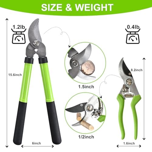 YIAD Garden Pruning Set with Lopper & Shears, 1.5-0.5" Cutting Capacity, Sharp Steel Blade, Ergonomic Handle, for Tree Branch Trimming, Fruit Tree, Shrub, Hedge, Garden Yard Flowers Plants - Thumbnail 4