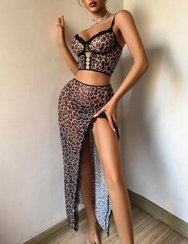 Avidlove Lingerie for Women 3 Pieces Set - Lace Long Nightgown with Side Split, Sexy Chemise for Bridal & Valentine's Day - Thumbnail 3