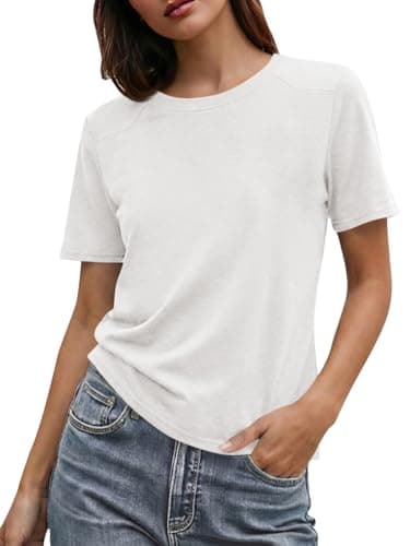 Cicy Bell Womens Summer Short Sleeve T-Shirts Trendy Casual Crew Neck Tops Loose Fit Basic Tees White - Image 1