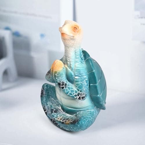 Boobezeen Sea Turtle Meditation Yoga Decor, Zen Resin Statue & Garden Figurine of Meditating Turtle — Coastal Beach & Home Office Desk Decorations, Calming Gift for Mom (Blue Prayer) - Thumbnail 4
