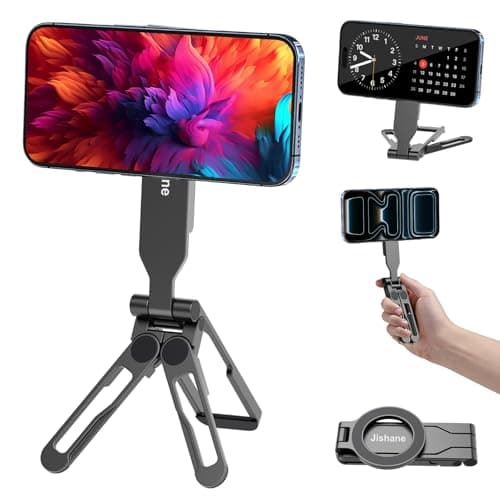 Magnetic Tripod for iPhone -Adjustable Foldable Phone Tripod Stand for Video Recording, Magnet Mount Pocket Cell Phone Stand for iPhone 17/16/15/14/13/12 Plus Max for Gym Tablet Tripod for Travel